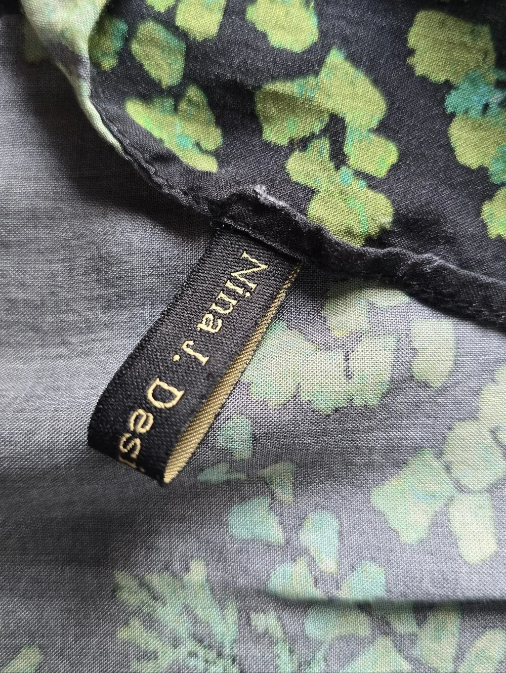 Nina J Designs Fern Botanical Print Scarf Cotton Green Black Long Wearable Art